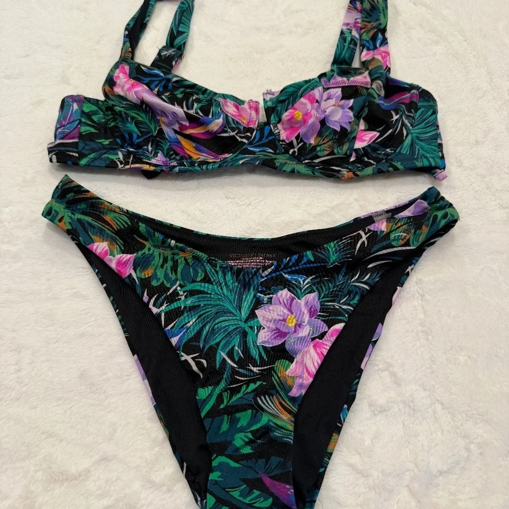 New! Victoria's Secret Black Palm Bikini Set 45586